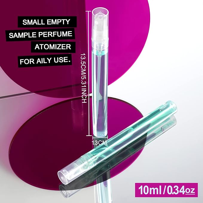 Teenitor Mini Spray Bottle 20PCS, 10ml Perfume Bottle Empty Perfume Atomizer, Plastic Perfume Travel Refillable Sample Bottle, Fine Mist Spray Bottles