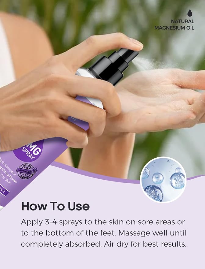 Stilip Magnesium Spray, Pure Magnesium Oil Spray for Feet,Ideal Gift for Muscle Relaxation&Better Sleep,Rapid Absorption,Quick Drying Without Residue-Lavender