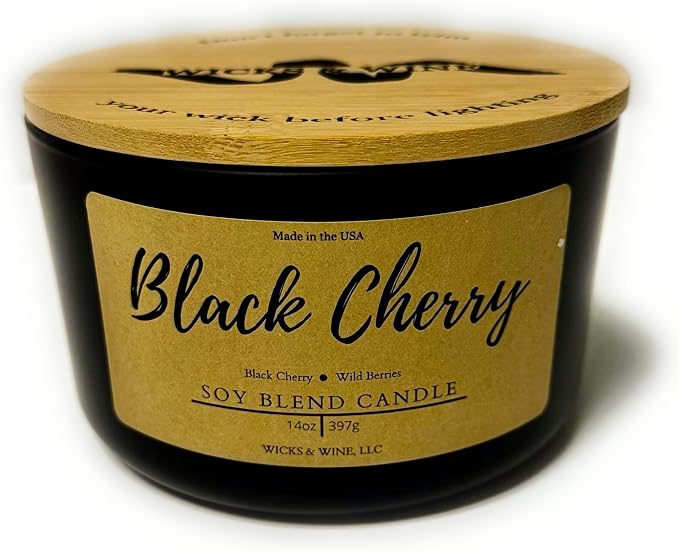 Wicks & Wine Soy Blend 3-Wick Cotton CORE Candle 14oz (Black Cherry)