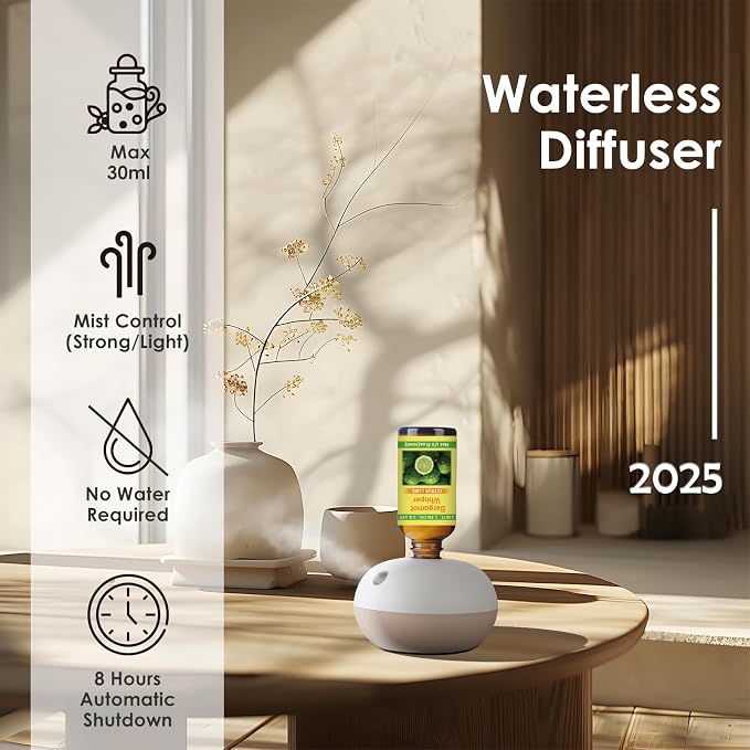 Rechargeable Waterless Oil Diffuser - 2 Mist Modes Essential Oil Diffusers with 6 Essential Oils(10ml) for Home,Car,Office - Scent Diffuser Starter Kit