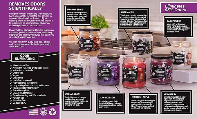 Tropical Fruit Odor Eliminating Highly Fragranced Candle - Eliminates 95% of Pet, Smoke, Food, and Other Smells Quickly - Up to 80 Hour Burn time - 12 Ounce Premium Soy Blend