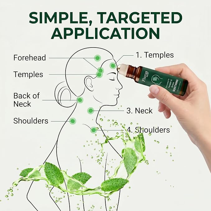 Florus Relief Roll On, Soothing Essential Oil with Peppermint, Soothes Head, Neck and Shoulders