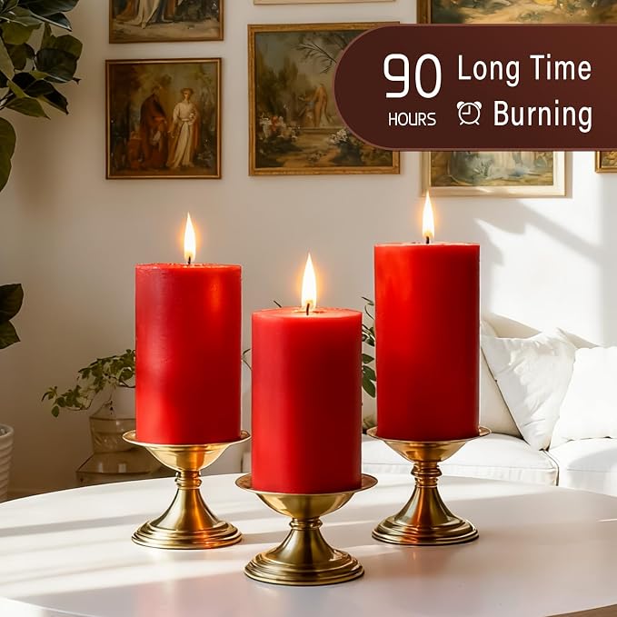 2.8x6 Inch Soy Pillar Candles 270 Hours Long Burning Natural Soy Wax Emergency Candles Smokeless Red Pillar Candles Dripless Handmade Pillar Candle for Wedding Table Home, 3 Pack