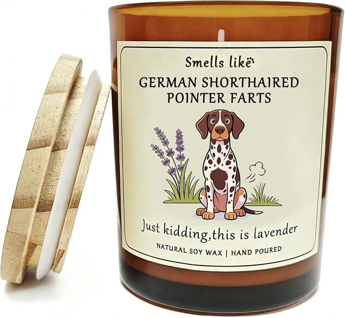 German Shorthair Pointer Decor Gifts for Women - Dog Mom Owners Candle Decor German Shorthair Pointer Farts Candle Themed Gifts for Pet Lovers Crafted by Natural Soy Wax Lavender Scented Candle