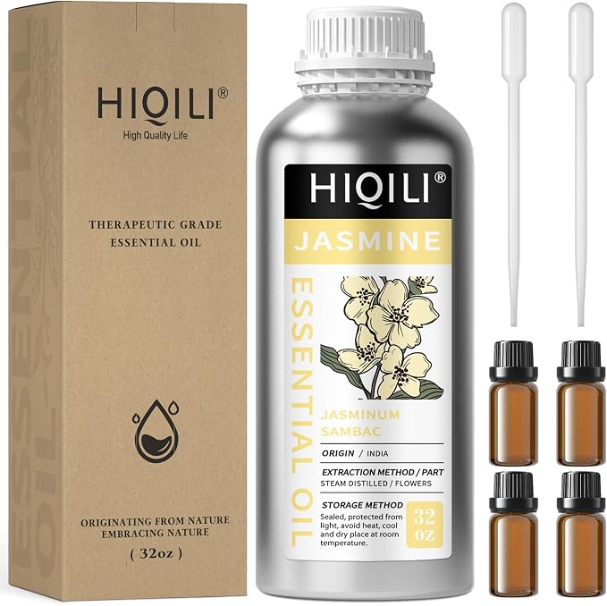 HIQILI Jasmine Essential Oil - 32 Fl Oz/1000 ML | Jasmine Oil for Diffuser, Perfume, Shampoo, Aromatherapy