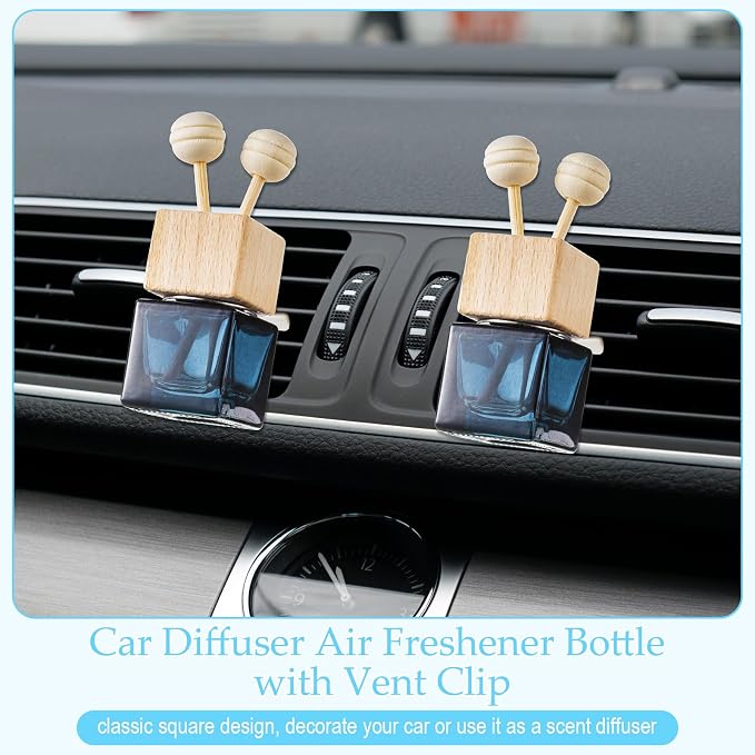 Zubebe 200 Pcs Car Diffuser Bottles Empty Bulk Vent Clip Car Air Freshener Diffuser for Essential Oil Perfume Glass Bottle with Wooden Caps Stick Fragrance Ornament (Black)