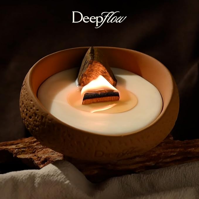 Simple Deluxe Scented Candle with Tiger's Eye Crystal & Wood Wick | Bergamot & Sandalwood 2.5 oz Soy Wax Aromatherapy Candle with Ritual Paper and Cinnabar for Focus, Confidence & Abundance, for Men