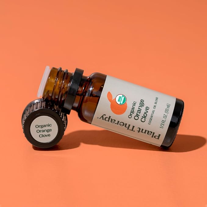 Plant Therapy Organic Orange Clove Essential Oil Blend for Diffuser 10 mL (1/3 oz) Naturally Energizing, Naturally Freshens the Air with Citrus & Spice Great Addition to DIY Household Cleaners
