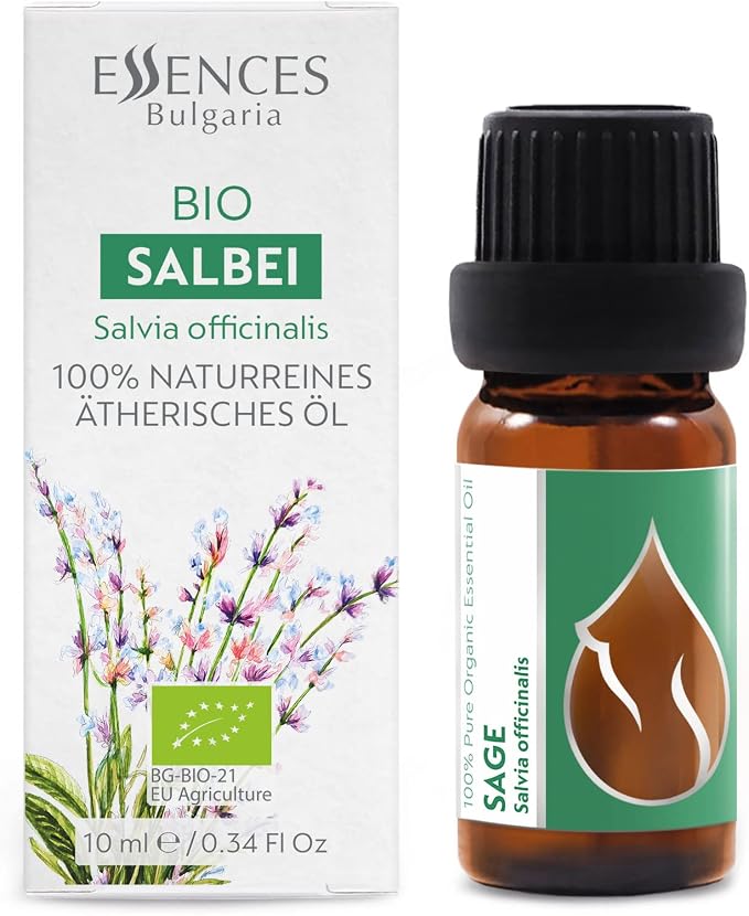 Essences Bulgaria Organic Sage Essential Oil 1/3 Fl Oz | 10ml | Salvia officinalis | 100% Pure and Natural | Undiluted | Therapeutic Grade | Family Owned Farm | Steam-Distilled | Non-GMO | Vegan