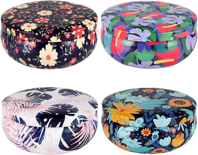 Tropical Printed Citronella Candles, Set of 4 x 13.5 oz Large Scented Candles with Natural Cotton Wicks - Made with Natural Soy Wax, for Home, Patio, Garden, Camping or as a Summer Housewarming Gift