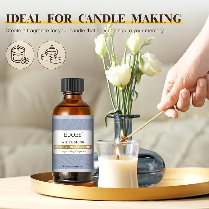 EUQEE White Musk Fragrance Oils for Home Aromatherapy, Premium Fragrance Oil with Glass Dropper for Diffusers, Candle & Soap Making, Bath Bombs (2.02 Fl oz/60 ml)