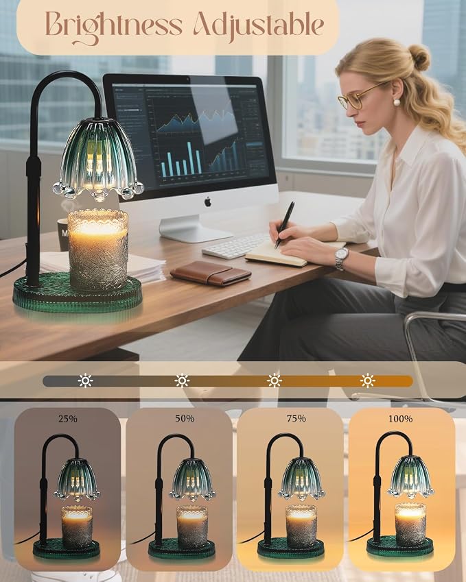 Flower Candle Warmer Lamp with Timer & Dimmer, Mothers Day Gifts for Mom Women, Adjustable Height Floral Candle Warmer for Jar Candles, Girly Wax Melter, New Home Office Decor (Green-Flower)