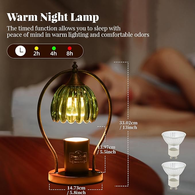 GOODBUY Timer Candle Warmer Lamp: Dimmable Candle Warmer Wax Melts Warmers for Jar Candles with 2 Bulbs, Birthday Gifts for Men Women, House Warming Gifts New Home Decor for Bedroom Living Room