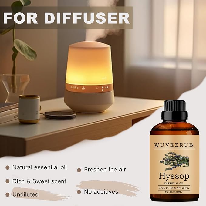 Hyssop Essential Oils, 120ML Pure and Natural Essential Oil for Aromatherapy Diffuser - Hyssop /4 Fl Oz