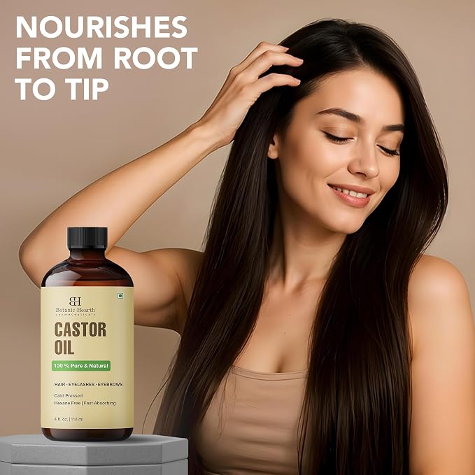 Botanic Hearth Castor Oil & Hair Treatment Oils 4 Fl oz| 100% Pure & Natural, Cold Pressed |For Hair, Eyelashes & Eyebrows | Hexane Free, Fast Absorbing | With Applicators & Dropper | All Hair Types