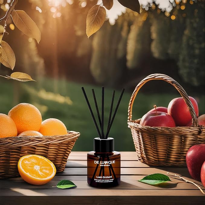 Lush Orchard Scent Aromatherapy Diffuser – Reed Diffusers for Home with Apple, Orange – Long-Lasting Essential Oil Scent – 50ml