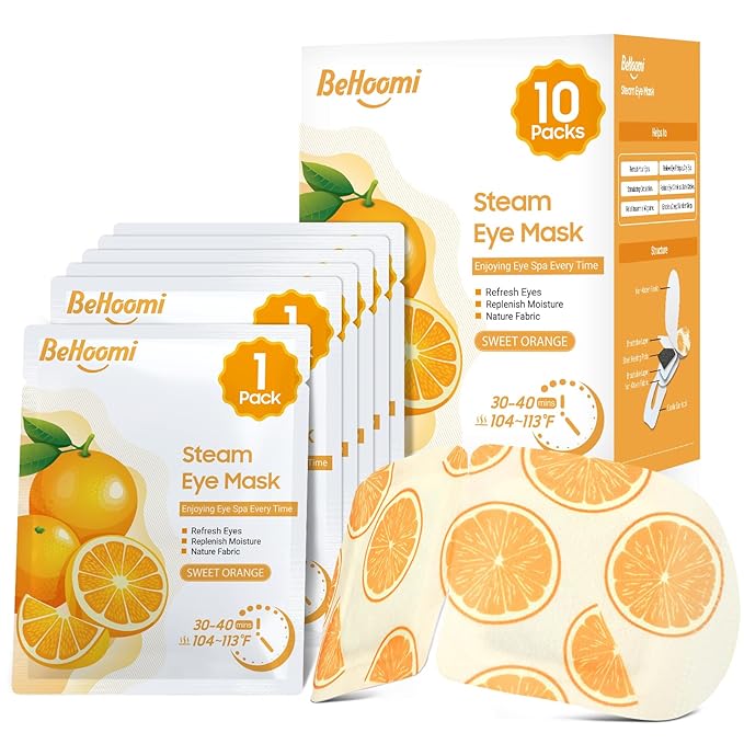 BeHoomi Steam Eye Mask, 10Packs Heated Eye Mask, Self Heating Disposable SPA Warm Compress for Eyes Sleep Mask, Travel Essentials & Relaxation Gifts for Women (Orange Scent)