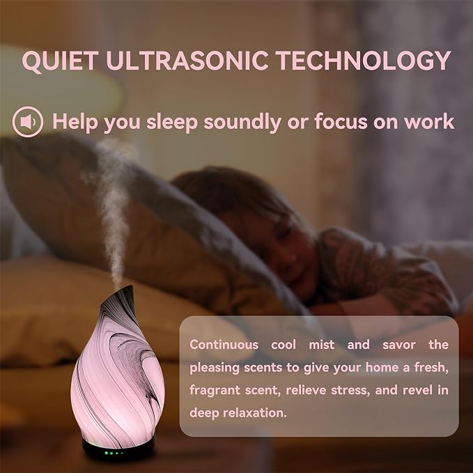 Essential Oil Diffuser Aromatherapy Diffuser 120ml Cool Mist Aroma Diffuser with 7 Colors Changing Light, Timer and Auto-Off Function (Grey Swirl)