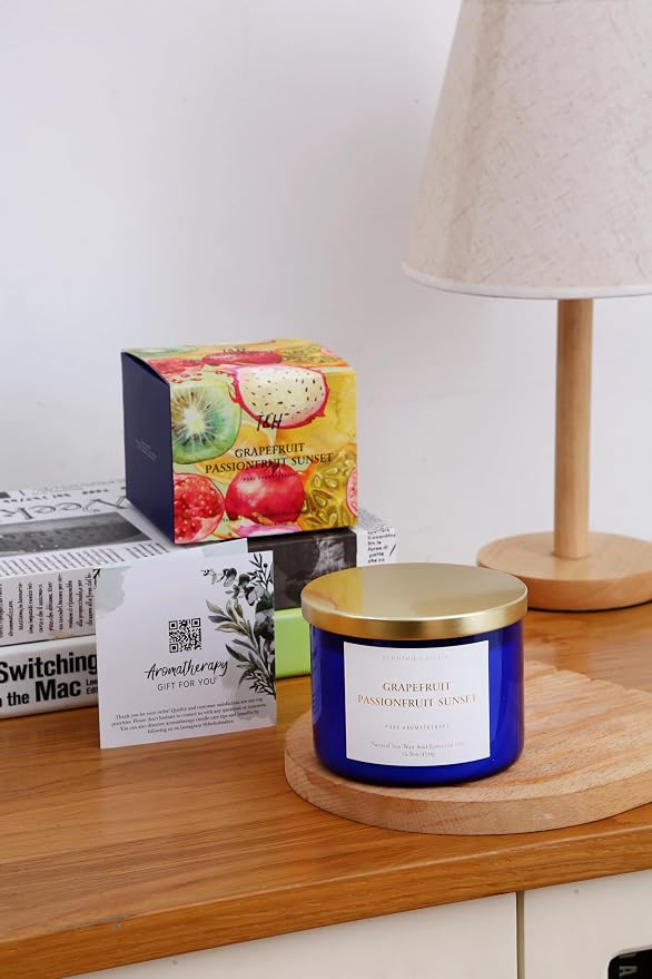 Grapefruit Passionfruit Sunset Scented Soy Candle | Large 3 Wick Candle for Home, 15.8 oz | Sweet Tropical & Fruity Candle | Summer Candles for Women & Men | Birthday Gifts for Women & Her