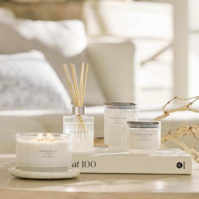 Chesapeake Bay, 8oz Ocean Retreat Scented Candle, Mood Evoking Fragrance, Textured Sea Glass-Inspired Jar, Premium Soy Blend Wax with Essential Oils, Coastal Fragrance for Home Décor or Gifting
