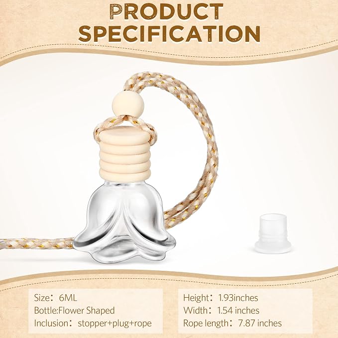 BBTO 50 Pcs Hanging Car Air Freshener Car Diffuser Bottles Empty Glass Perfume Bottle Freshener Diffuser Bottle Pendant for Essential Oil Fragrance Aromatherapy Ornament(Rose)