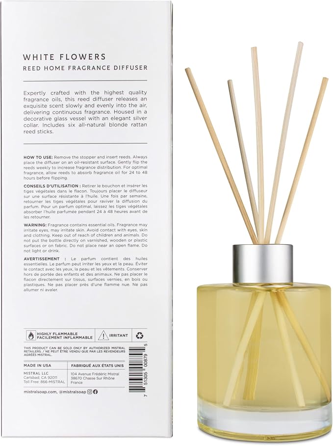 Mistral Heritage Collection Home Fragrance Diffuser, White Flowers, 4 Fl Oz