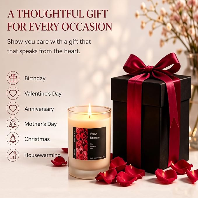 Natural Soy Wax Velvet Rose & Oud Candle, 50 Hour Long Burning Aromatherapy Candle for Relaxation, Romantic Floral Woody Aromatherapy Candle Home Décor, Spa, Yoga, Sleep & Holiday Gifts