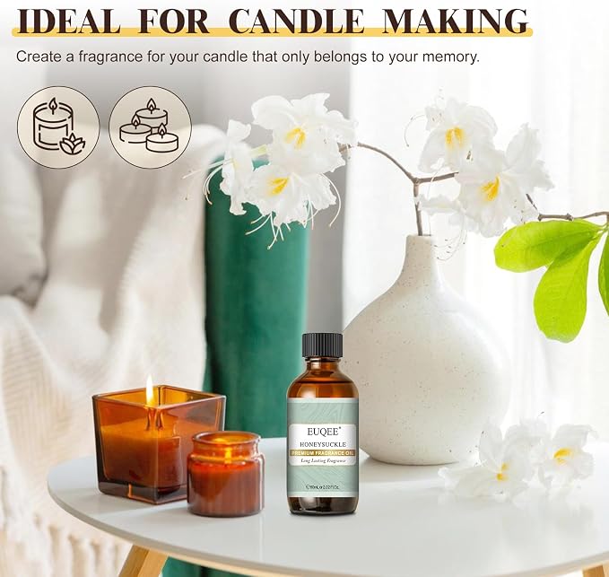 EUQEE Honeysuckle Fragrance Oil 60 ml Premium Fragrance Essential Oil with Glass Dropper for Candle Making, DIY Bath Bombs, Aromatherapy (2.02 Fl oz)