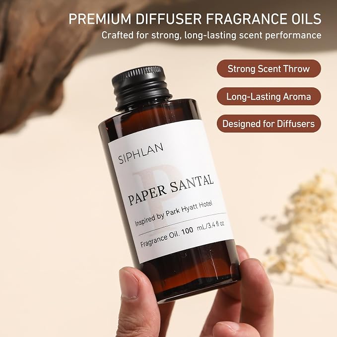 Paper Santal Hotel Collection Diffuser Oil – 100mL Luxury Aromatherapy Essential Oil for Diffusers & Waterless Diffusers – Premium Fragrance for Home & Office