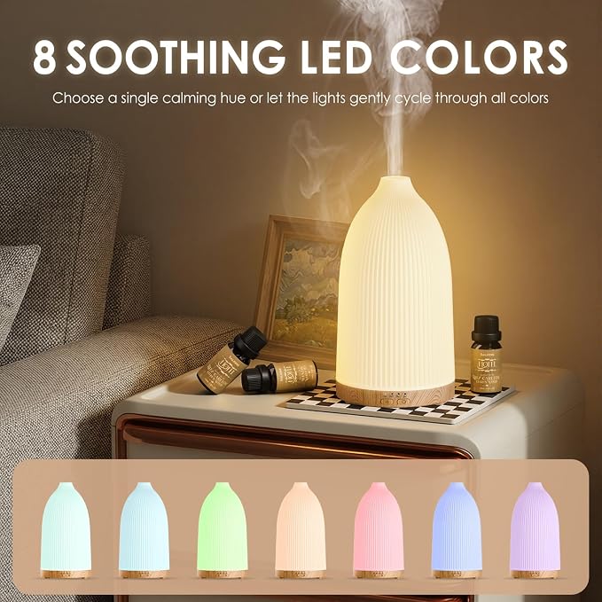 SALKING Essential Oil Diffuser, 100ml Aromatherapy Diffusers with Adjustable Mist Mode Timer Setting, Ultrasonic Diffusers for Essential Oils, Warm White Lights, 7 LED Colors, for Office Home