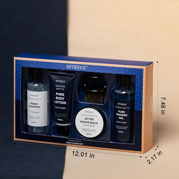 Fathers Day Gifts for Men Dad Care Package Self Care Kit, 5 Pcs Cedarwood & Amber Fragrance Spa Gifts for Man, Fathers Day Gifts, Travel Kit For Men,Mens Travel,Christmas Gift for Women
