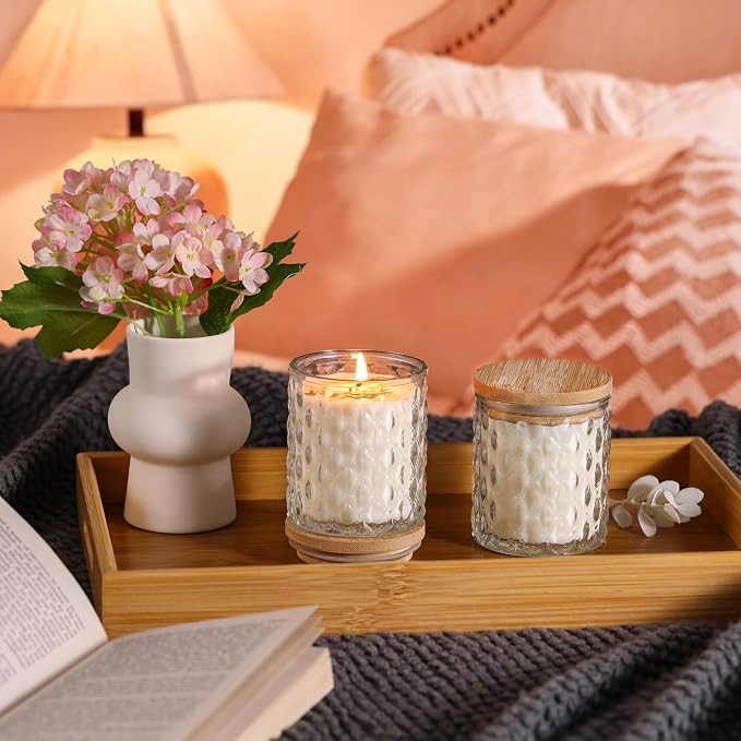 MATAHUM 2 Pack Vanilla Scented Candles for Home Decor, 6.5oz Natural Soy Wax Aromatherapy Jar Candles, Vanilla Candle for Home Scented Relaxing, Birthday Housewarming Giftable for Women Girls and Mom