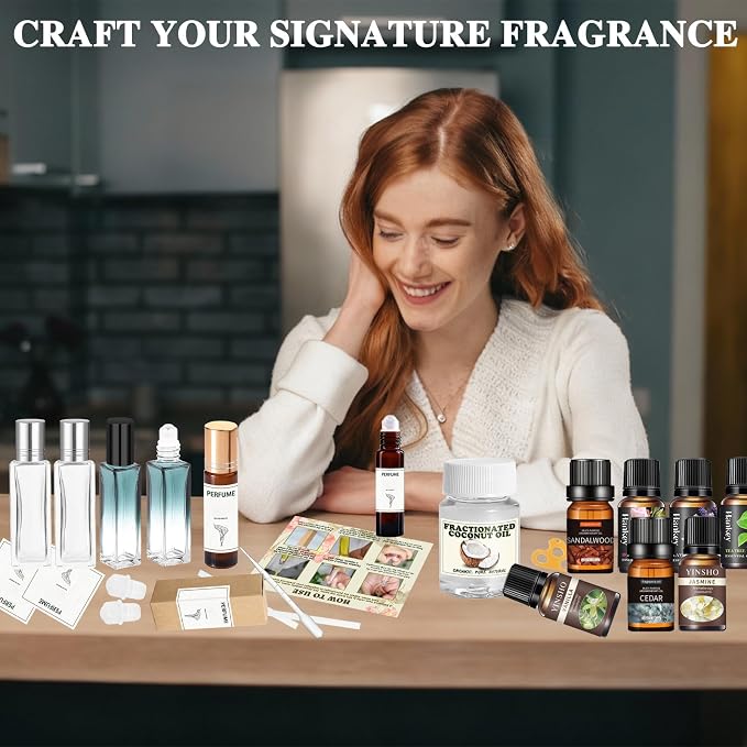 Thaluna Roll-On Perfume Making Kit, Diy Perfume Making Kit Make Your Own Fragrance Roller Kit with Essential Oils, Roll-On Bottles, Gift Set for Women and Girls