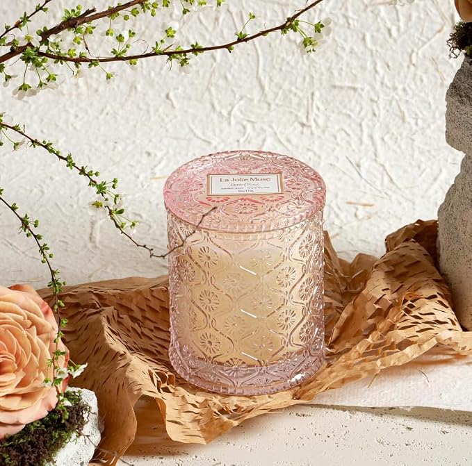 LA JOLIE MUSE Santal Rosé Scented Candles for Home, Natural Soy 40 Hrs | Luxury Pink Jar Candle, Clean Non Toxic Wax, Gifts for Women, Floral Decorative Candles for Candle Warmer, Sandalwood Rose
