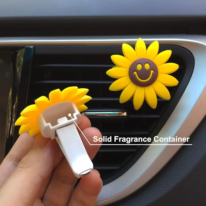 2 Pieces Sunflower Air Vent Clips Flower Car Accessories Cute Car Air Freshener Sun flower Gift Decorations Charm Car Clip Interior Air Vent Decor