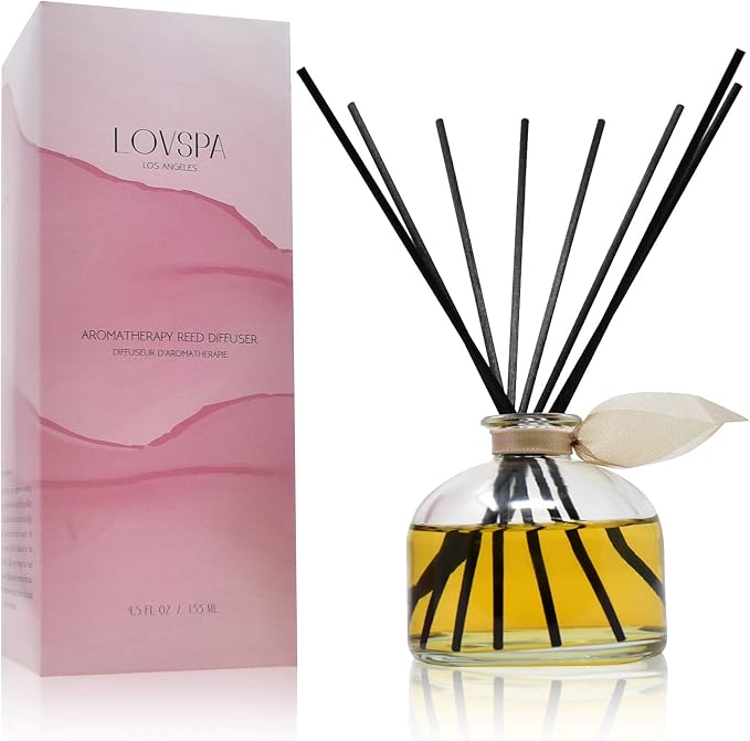 Reed Diffuser Set, Sandalwood & Amber Scented Oil Diffuser with Sticks, Home Fragrance Accessories for Bathroom Shelf Decor, Aroma Diffusers for Home or Office Fall Decor, USA Made