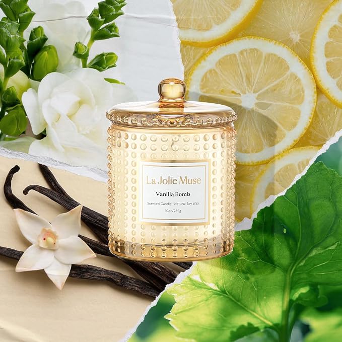 LA JOLIE MUSE Vanilla Zest Scented Candles for Home, Natural Soy, 55 Hrs | Luxury Jar Candle, Clean Non Toxic, Gifts for Women & Men, Decorative Gourmand Candle, Pretty Candle, Lemon Coconut Bergamot