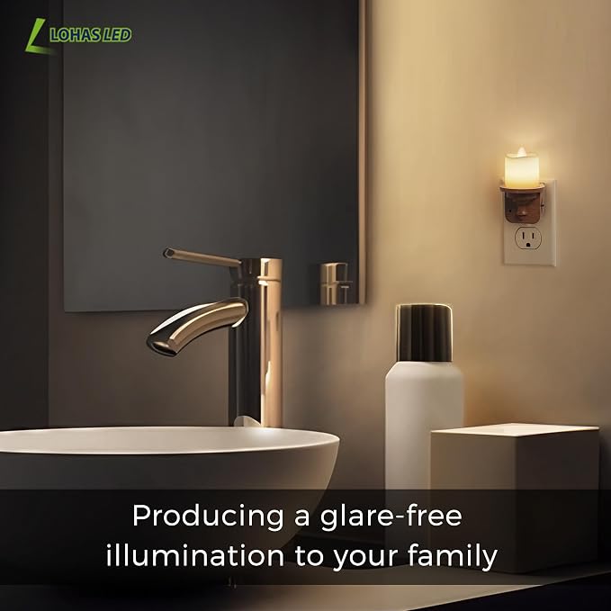 L LOHAS LED Night Light, 2 Pack Flameless Candle Night Light Plug in, Dusk to Dawn Sensor, 0-100LM Dimmable Nightlight, 3000K Soft White, Vintage Decorative Night Lights for Hallway Bathroom
