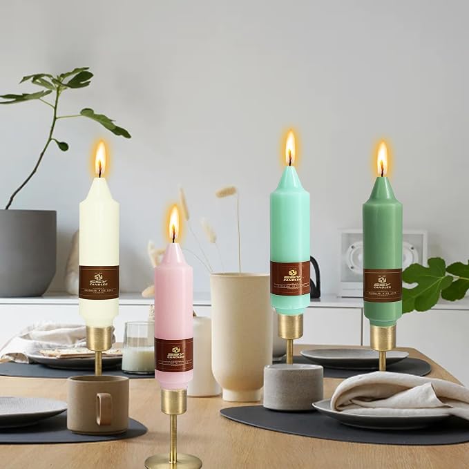 Candy Short Taper Candle 5 Inch Candlesticks Unscented Dripless Tapered Candle Set for Home Decor Wedding Party Dinner Candles, 4 Pack