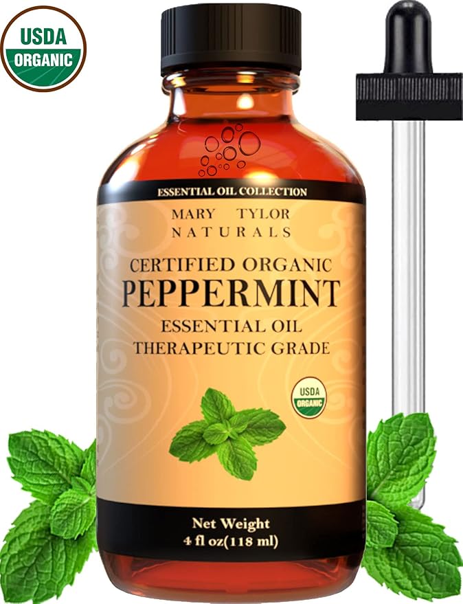 Organic Peppermint Essential Oil 4 oz, USDA Certified Mentha Piperita, Perfect for Aromatherapy, Diffuser, DIY by Mary Tylor Naturals