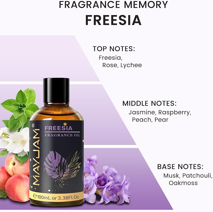 MAYJAM 100ML/3.38FL.OZ Freesia Fragrance Oils with Glass Dropper, Essential Oils for Diffusers for Home, Long Lasting Scented Oils for Diffusers Soap Candle Making