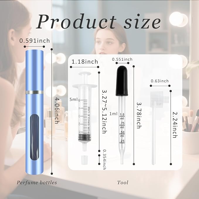4 Pack Refillable Mini Perfume Atomizer Bottle，Portable Separate Bottles，Travel and Outings Spray Boxes Dispensers 5ml/0.2oz (Blue)
