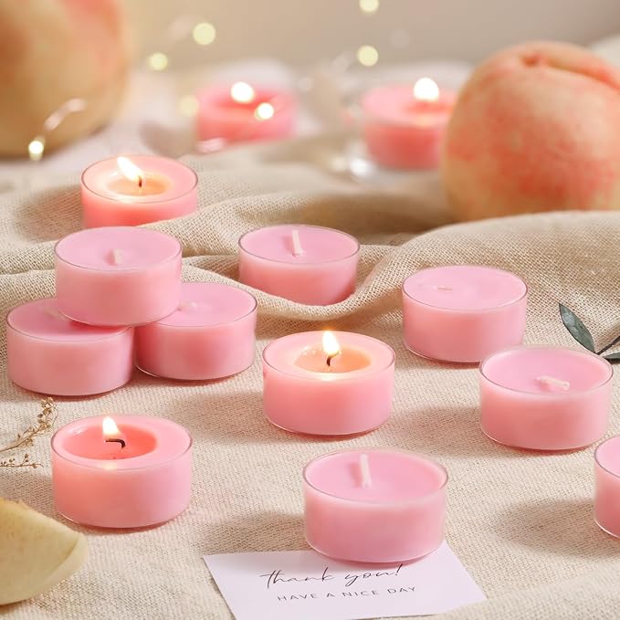 Scented Tea Lights Candles, Peach Sunset, 8 Pack – Pink Scented Tealight Candles – 100% Palm Wax, 6 Hour Burn Aromatherapy Tea Light Votive Candle for Thanksgiving, Gifts, Party Decor