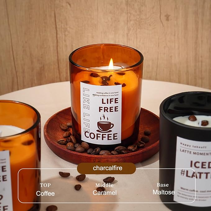Natural Coffee Scented Candle in Orange Glass,Real Beans Inside! Smokeless Soy Wax Aroma Candle Gift for Coffee Lovers,Home Bedroom Decor,Wedding Props,Aromatherapy Must-Have