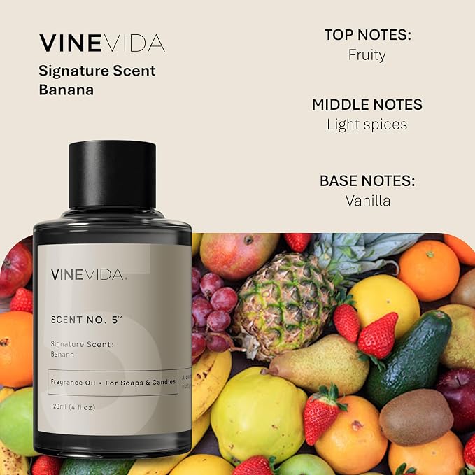 VINEVIDA [4oz] Banana Fragrance Oil for Candle & Soap Making - Made in USA Candle & Soap Scents