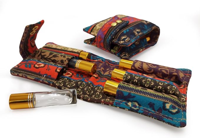 Essential Oil Storage Bag - Canvas, 6 Bottles (5ml-10ml), Ethnic Print Bohemia Style
