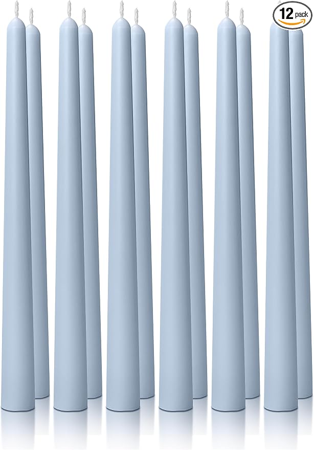 12PK 10" Classic Taper Candles, Dusty Blue, 7-8 Hours Long Burning, Unscented Tall Candlesticks
