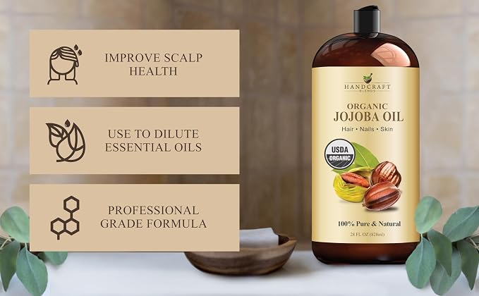Handcraft Blends USDA Organic Jojoba Oil | Cold-Pressed | 28 Fl Oz | 100% Pure & Natural | for Hair, Skin & Face | Premium Grade Carrier Oil | for Massage & Aromatherapy | Hexane-Free