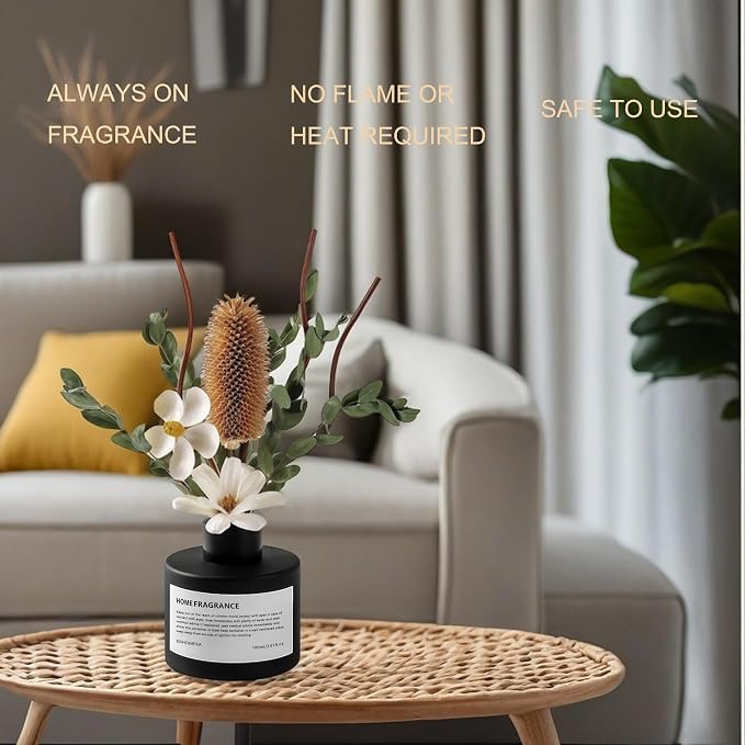 Reed Diffuser Set with Dried Flowers, 3.38fl.oz Fragrance Diffuser with Sticks, Scented Sticks Aroma Diffuser, Home & Office Décor for Air Fresheners, Bathroom (Pure White Gardenia)