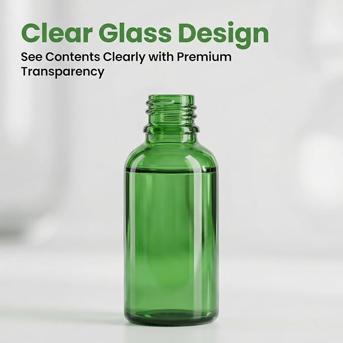 erioctry 6PCS 20ml Empty Green Glass Essential Oil Roller Bottles Portable Roll on Perfume Bottles with Stainless Steel Ball Black Cap Vial Container